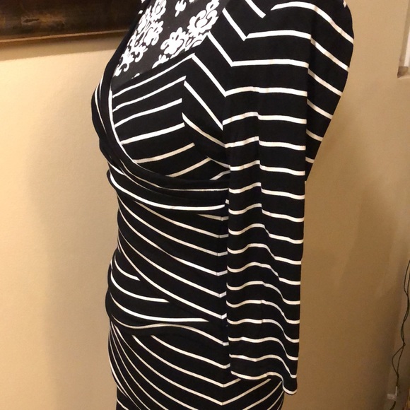 WHBM Striped V-Neck pretty collar crossover style stretchy spandex blend dress - Picture 5 of 15